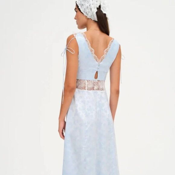 FOR LOVE & LEMONS Hattie Jacquard Maxi Dress In Blue (size S) NWT - Picture 2 of 13
